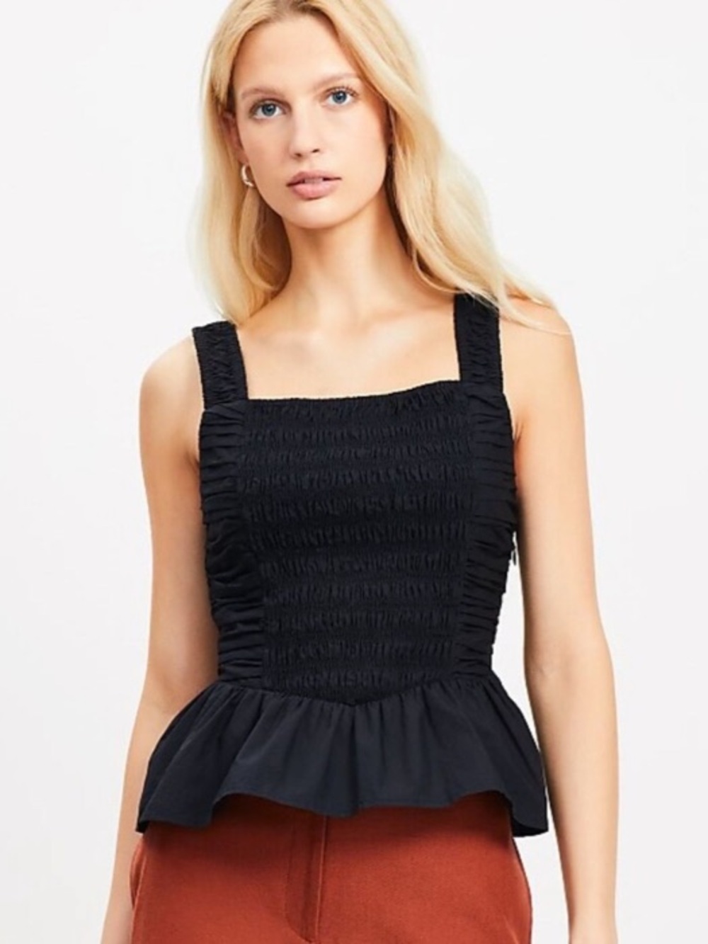 LOFT Black Smocked Peplum Tank Top Size 2 Regular